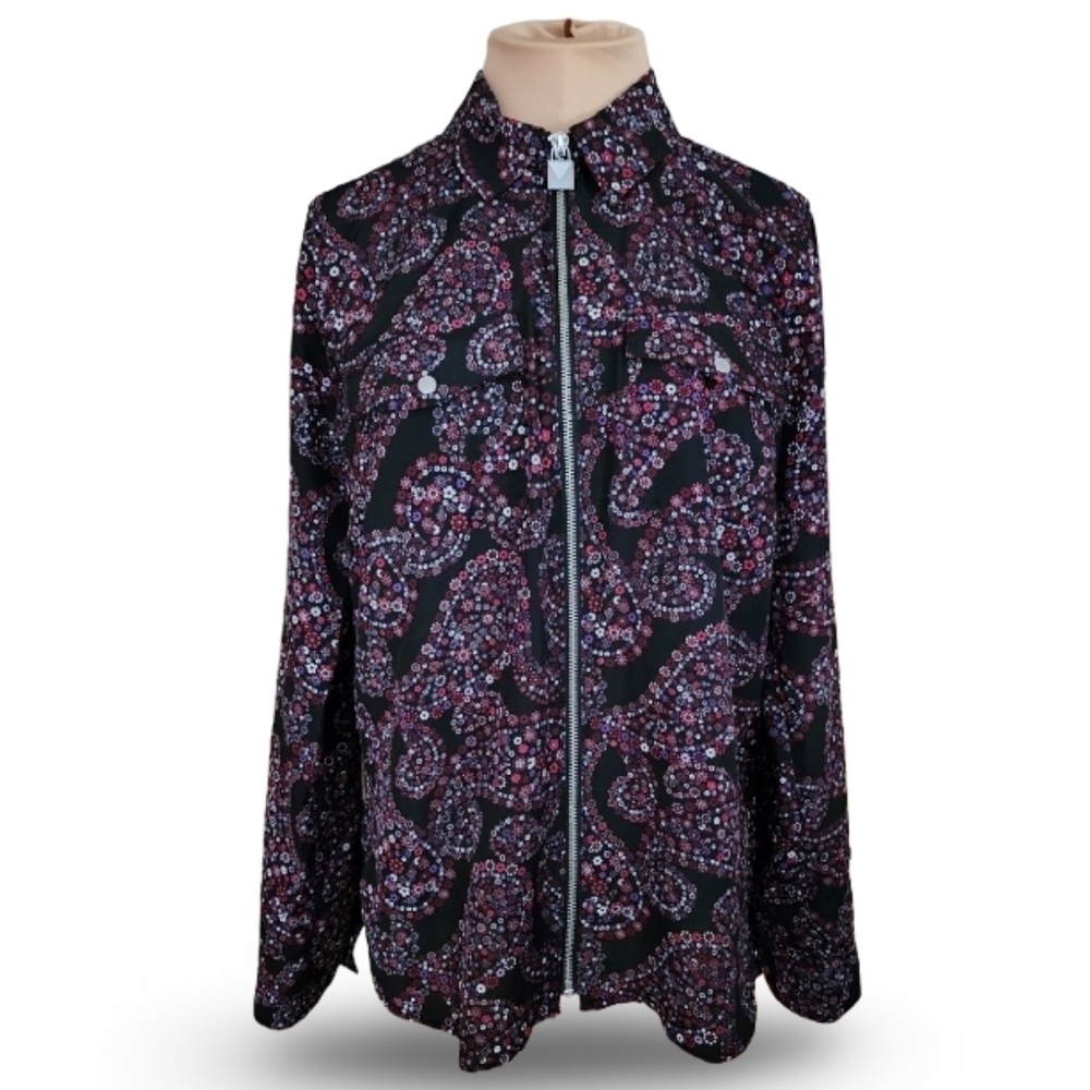 Michael Michael Kors Floral Paisley Zip Front Blouse Jacket Women's Medium